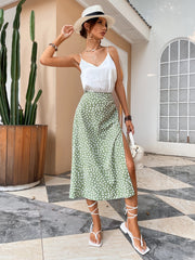 Green Boho Split Thigh Allover Print Women Skirts