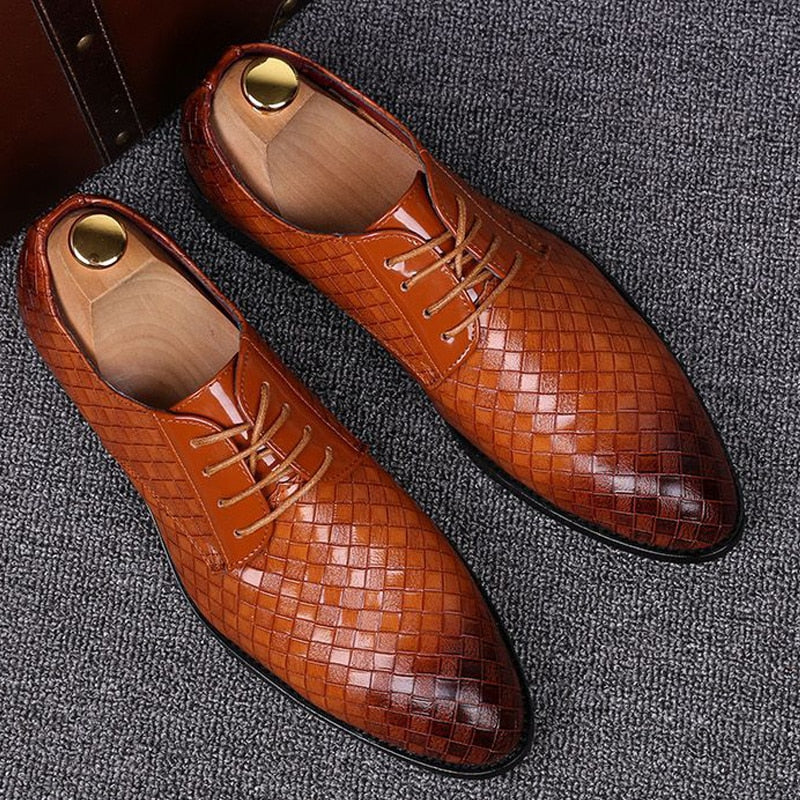 Formal Shoes Men Dress Business Shoes Geometric Oxfords Flats