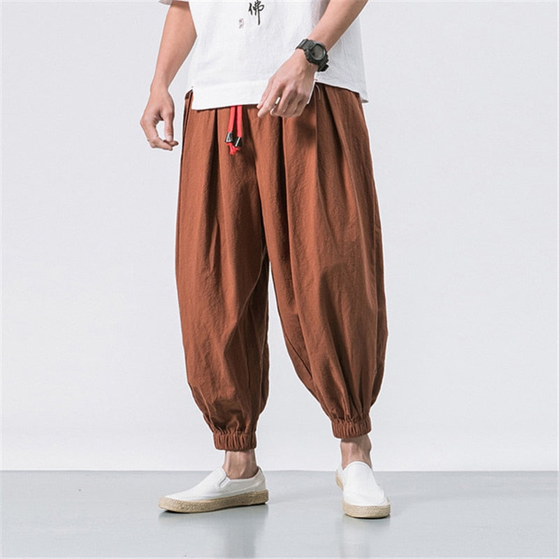 Men Loose Pants Chinese Linen Overweight Sweatpants Casual Trousers