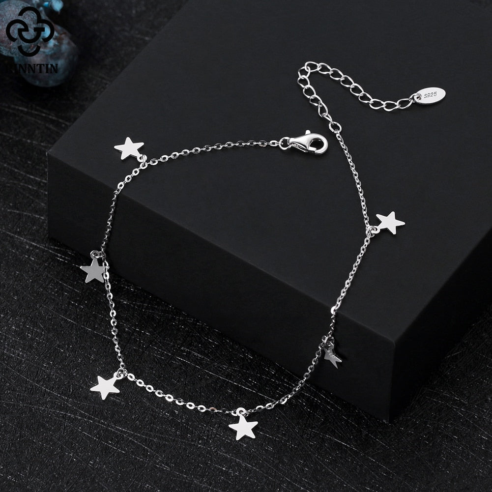 Sparkle Mirror Link Chain Anklet Women Silver Summer Foot Chain