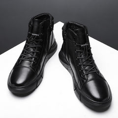 Men Boots Leather Casual Platform Boots Zipper British Style