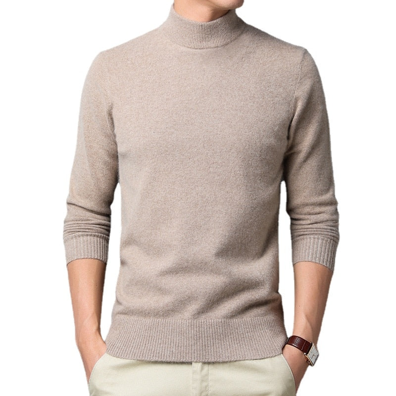 Sweater Warm Men Half Turtleneck Pullover Thickening Middle-aged Long-sleeved Top