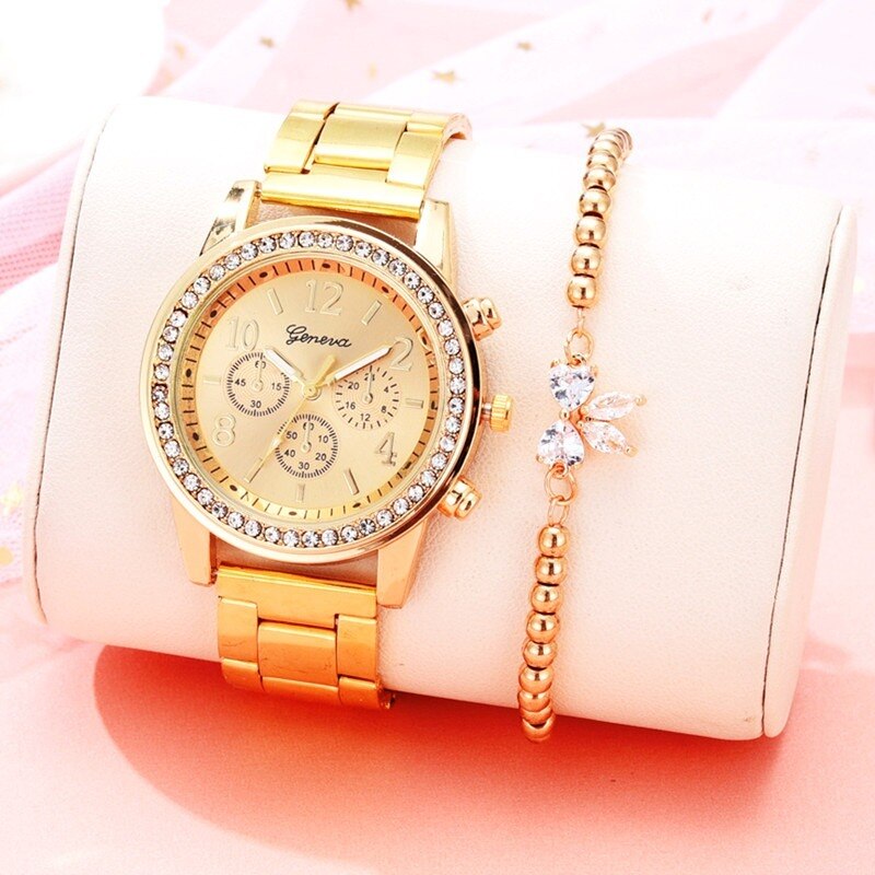 Rhinestone Rose Gold Watch Women Top Ladies Casual Quartz Watch