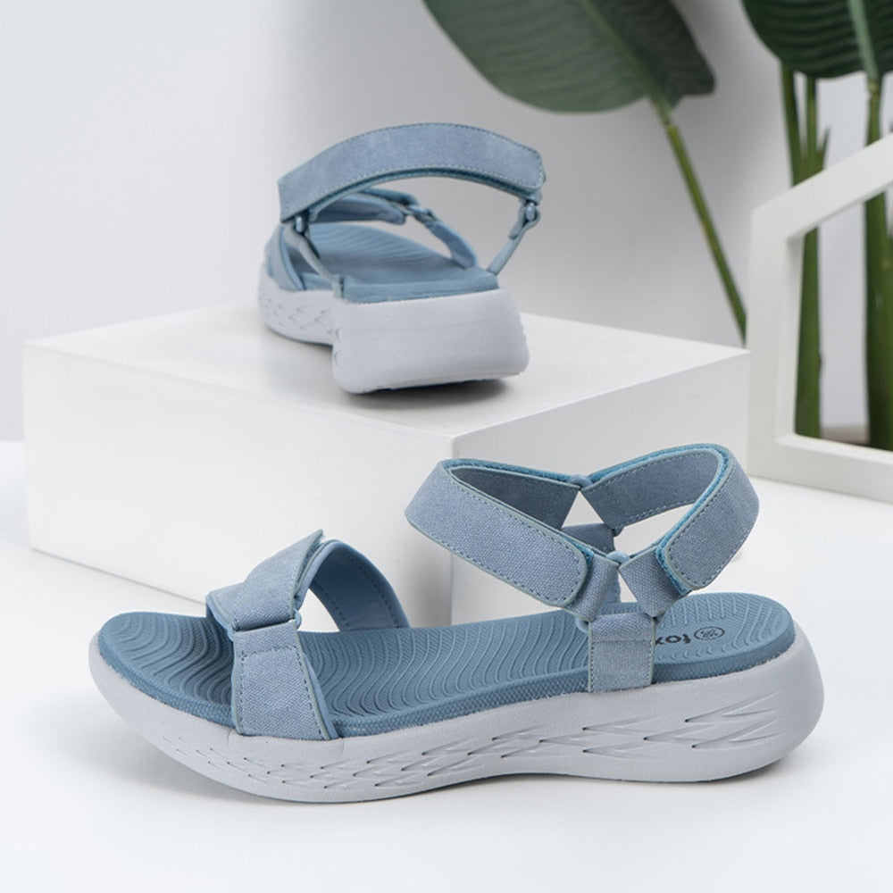 Casual Open-toe Women Sandals Non-slip Solid Color Hook Loop Platform Sandals