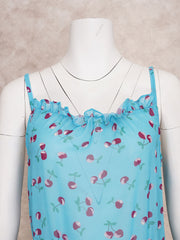 Sea Blue Boho Print Bikini Cover-ups Sexy Straped Ruffled Patchwork