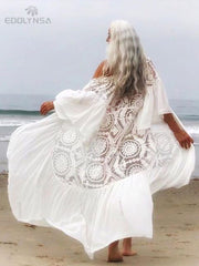 Transparent Long White Lace Tunic Women Summer Clothes