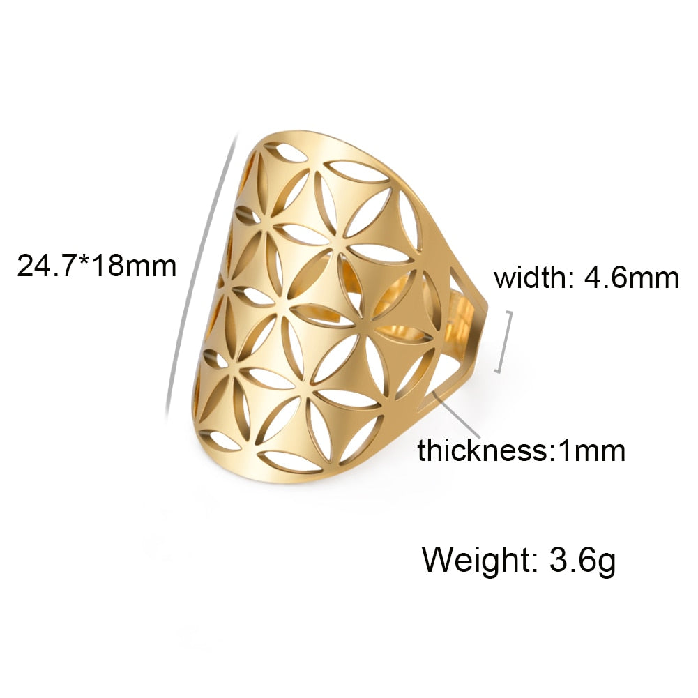 Geometric Flower of Life Ring Adjustable Stainless Steel Ring