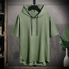 Hooded T shirt Men Half Sleeve Pullover Top Soft Loose T-shirt Sleeveless Tops