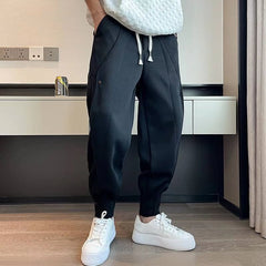 Casual Sports Pants Button Outdoors Men Elastic Zipper Foot Trousers