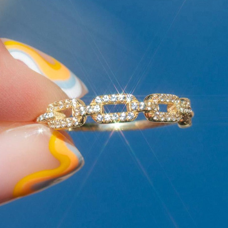 Handmade Eternity Promise Gold Color Crystal Ring