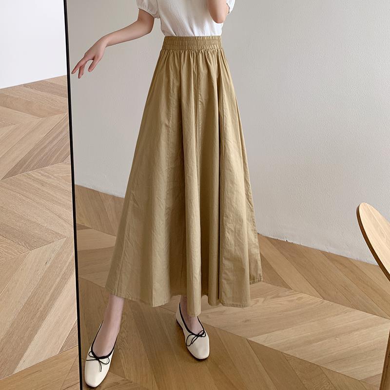 Skirts Women Solid Mid-calf Elegant Korean Style Retros