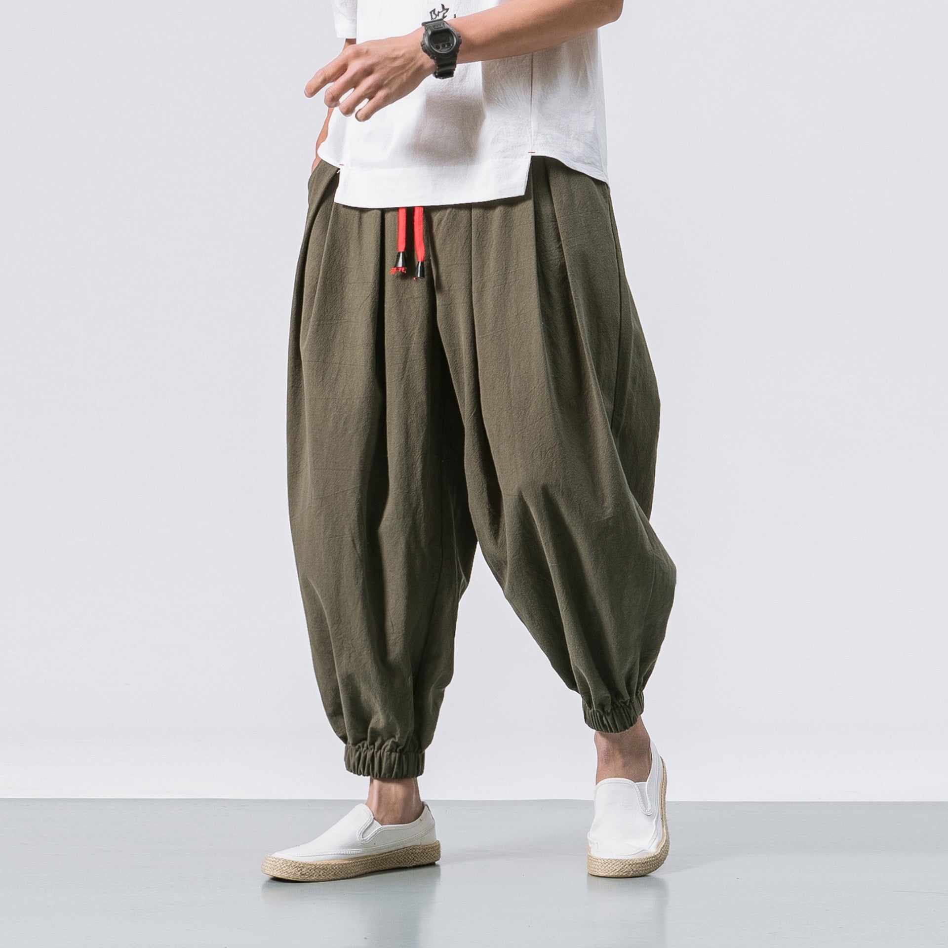 Men Loose Pants Chinese Linen Overweight Sweatpants Casual Trousers