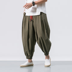 Men Loose Pants Chinese Linen Overweight Sweatpants Casual Trousers