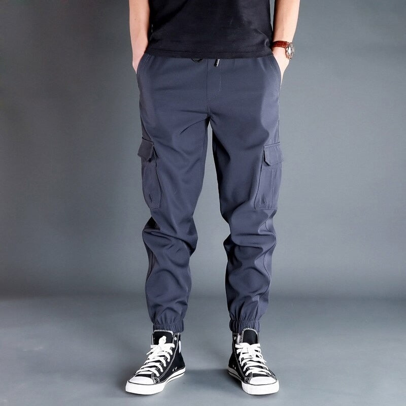 Men Pants Thick Fleece Joggers Multi Pocket Loose Sport Trousers Casual Pants