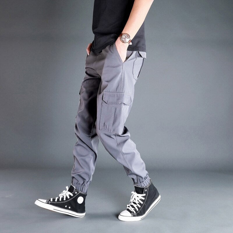 Men Pants Thick Fleece Joggers Multi Pocket Loose Sport Trousers Casual Pants