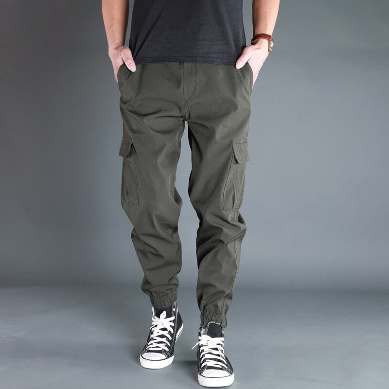 Men Pants Thick Fleece Joggers Multi Pocket Loose Sport Trousers Casual Pants